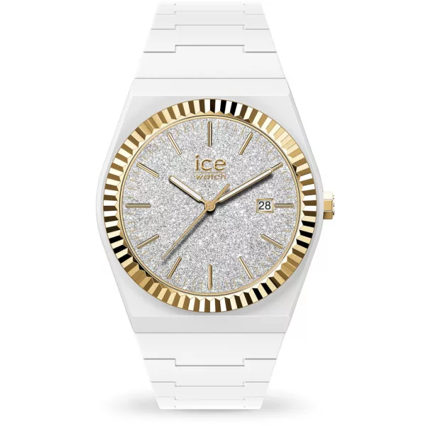 Ice Watch Power White Glitter Gold női karóra 024767, fehér számlappal, fehér szilikon szíjjal