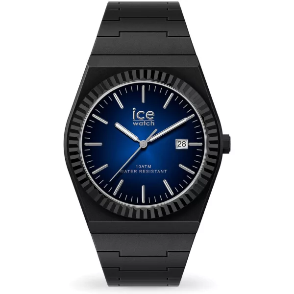 Ice Watch PW Black Blue Radial férfi karóra 025761, fekete számlappal, fekete szilikon szíjjal