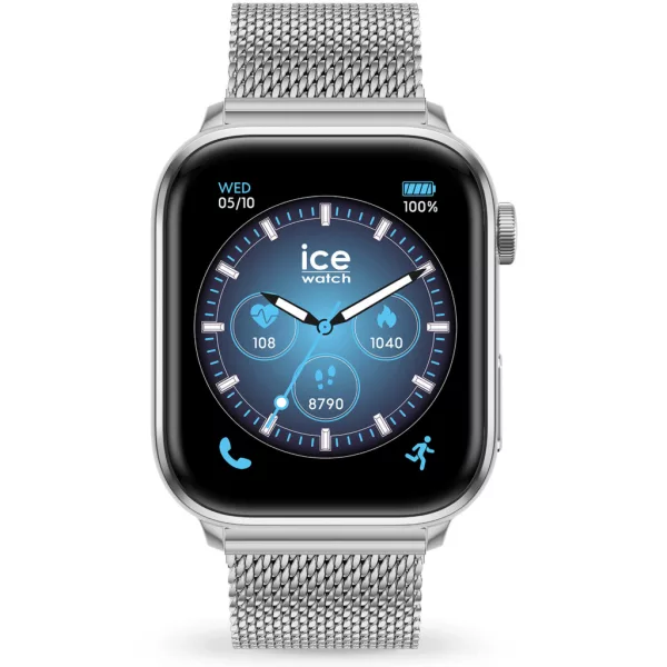 Ice Watch Smart 3.0 rectangular 1.78 Silver Milanese unisex okosóra 025803, fekete számlappal, ezüst nemesacél szíjjal
