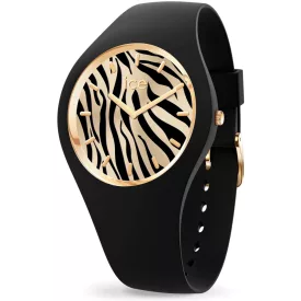 Ice Watch Wild Black Gold Zebra női karóra 025894, fekete számlappal, fekete szilikon szíjjal