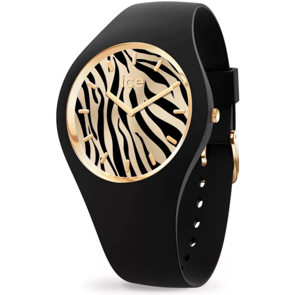 Ice Watch Wild Black Gold Zebra női karóra 025894, fekete számlappal, fekete szilikon szíjjal