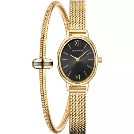 Bering Classic női karóra szett 11020-332-GWP, fekete számlappal, arany nemesacél szíjjal