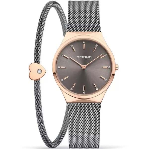 Bering Classic női karóra szett 12131-369-GWP, szürke számlappal, ezüst nemesacél szíjjal