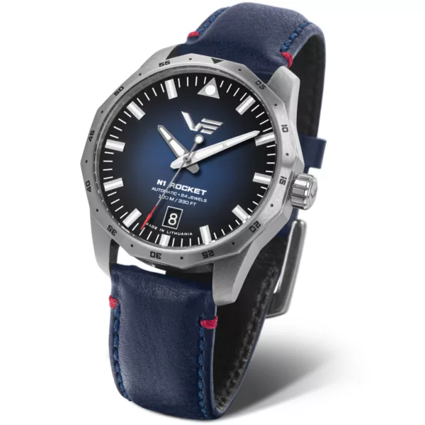 Vostok Europe N1 Rocket férfi karóra NH35-125A748, kék számlappal, kék bőr szíjjal