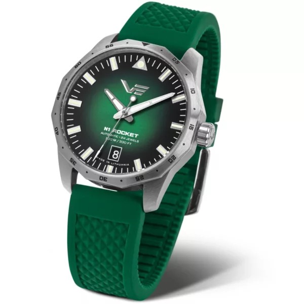 Vostok Europe N1 Rocket férfi karóra NH35-125A749, zöld számlappal, zöld szilikon szíjjal