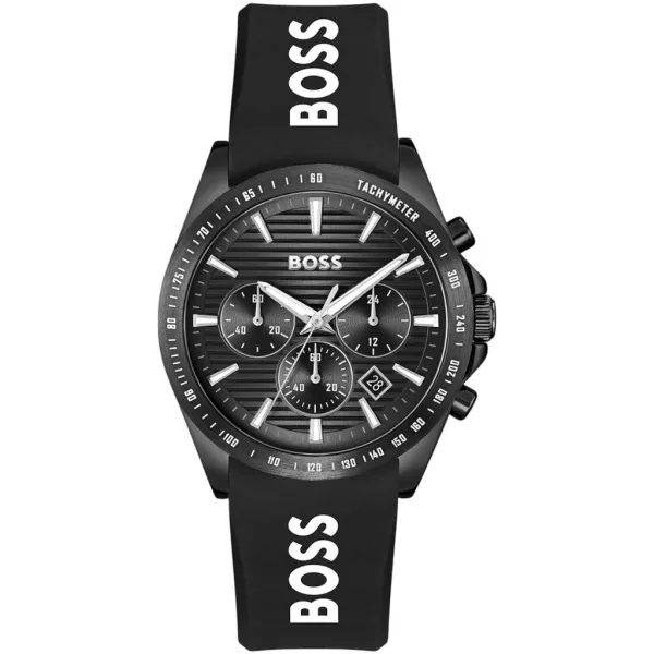 Hugo Boss Strike férfi karóra HB1514289, fekete számlappal, fekete szilikon szíjjal