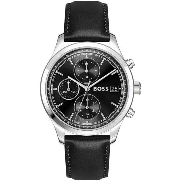 Hugo Boss Stratus férfi karóra HB1514326, fekete számlappal, fekete bőr szíjjal