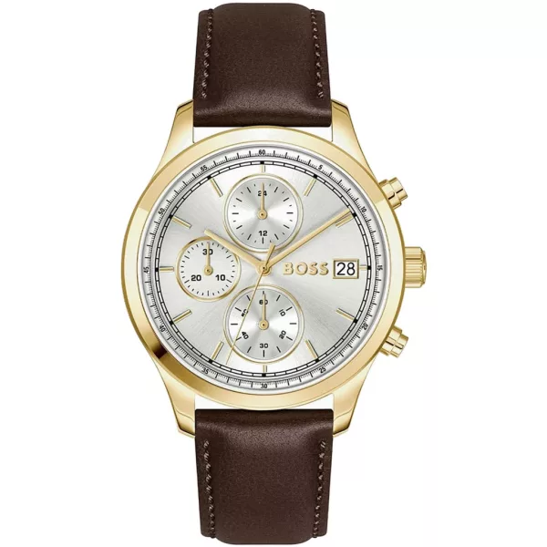 Hugo Boss Stratus férfi karóra HB1514327, ezüst számlappal, barna bőr szíjjal