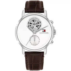 Tommy Hilfiger Stewart férfi karóra TH1710746, fehér számlappal, barna bőr szíjjal