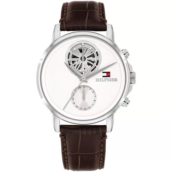 Tommy Hilfiger Stewart férfi karóra TH1710746, fehér számlappal, barna bőr szíjjal
