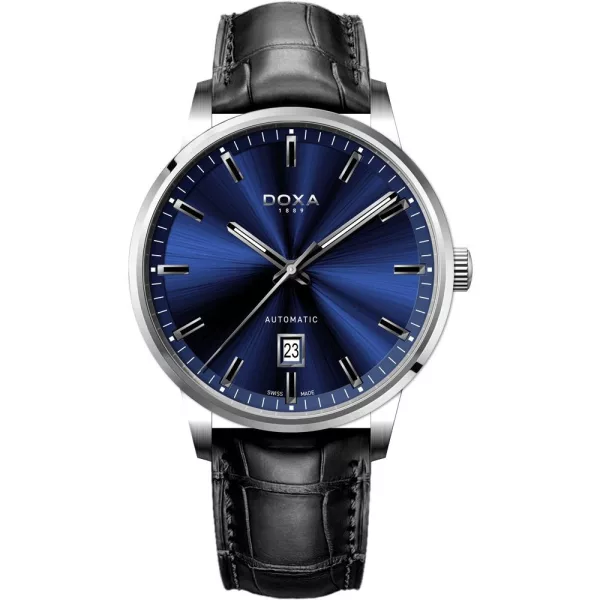 Doxa D-Auto férfi karóra 195.10.201.01, kék számlappal, fekete bőr szíjjal