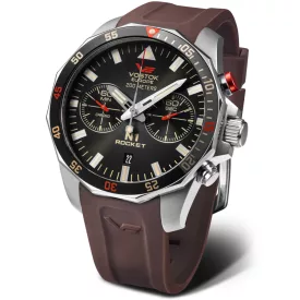 Vostok Europe N1 Rocket férfi karóra 6S21-225A618, fekete számlappal, barna szilikon szíjjal
