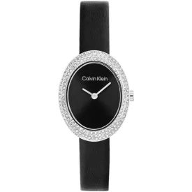 Calvin Klein Twisted Bezel női karóra CK25100145, fekete számlappal, fekete bőr szíjjal