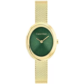 Calvin Klein Twisted Bezel női karóra CK25100152, zöld számlappal, arany nemesacél szíjjal