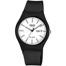 Q&Q unisex karóra A212J001Y, fehér számlappal, fekete műanyag szíjjal