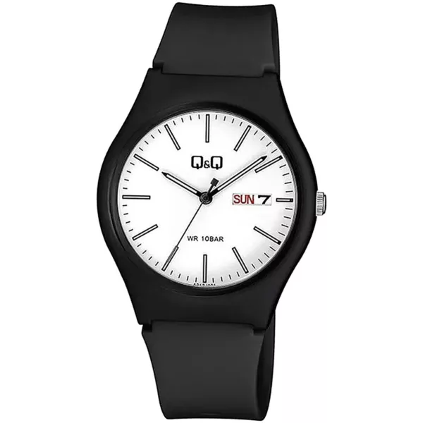 Q&Q unisex karóra A212J001Y, fehér számlappal, fekete műanyag szíjjal