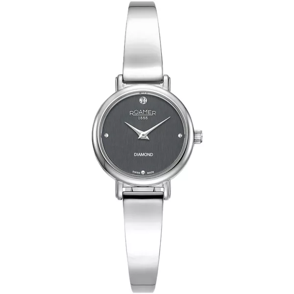 Roamer Elegance Diamond Round női karóra 548845 41 55 50, fekete számlappal, ezüst nemesacél szíjjal