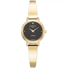 Roamer Elegance Diamond Round női karóra 548845 48 55 50, fekete számlappal, arany nemesacél szíjjal