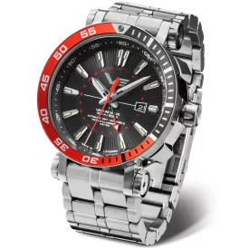 Vostok Europe Energia GMT férfi karóra NH34-575A717, fekete számlappal, ezüst nemesacél szíjjal