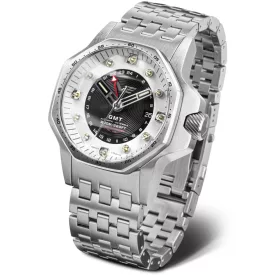 Vostok Europe Atomic Age Fermi férfi karóra NH34-640A702, fekete és fehér számlappal, ezüst nemesacél szíjjal