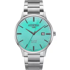 Roamer R-Line Tiffany Blue Classic férfi karóra 718833 41 05 20, kék számlappal, ezüst nemesacél szíjjal