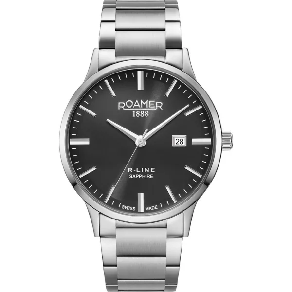 Roamer R Line férfi karóra 718833 41 55 70, fekete számlappal, ezüst nemesacél szíjjal