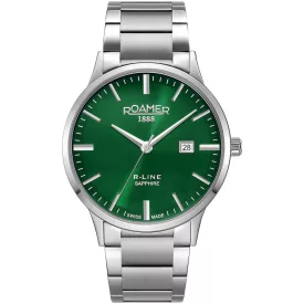 Roamer R Line Classic férfi karóra 718833 41 75 20, zöld számlappal, ezüst nemesacél szíjjal