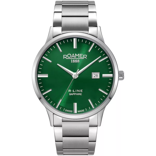 Roamer R Line Classic férfi karóra 718833 41 75 20, zöld számlappal, ezüst nemesacél szíjjal