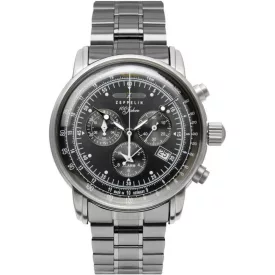 Zeppelin 100 Jahre Chronograph férfi karóra 7680MB-2, fekete számlappal, ezüst nemesacél szíjjal
