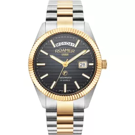 Roamer Primeline Daydate II férfi karóra 981666478520, fekete számlappal, ezüst nemesacél szíjjal
