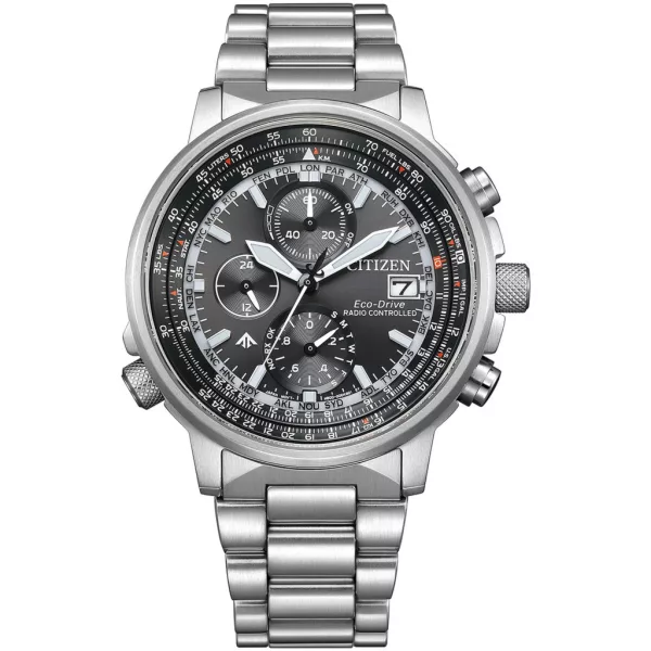 Citizen Promaster Sky férfi karóra AT8300-58E, fekete számlappal, ezüst nemesacél szíjjal