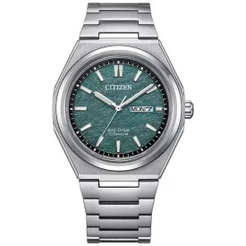 Citizen Titanium férfi karóra AW0130-85X, zöld számlappal, ezüst titán szíjjal