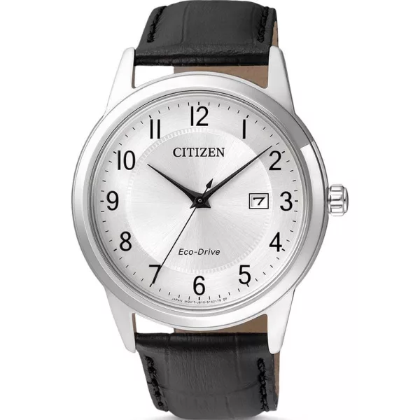 Citizen Sporty férfi karóra AW1231-07A, ezüst számlappal, fekete bőr szíjjal