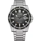 Citizen Sporty férfi karóra AW1816-89E, fekete számlappal, ezüst nemesacél szíjjal