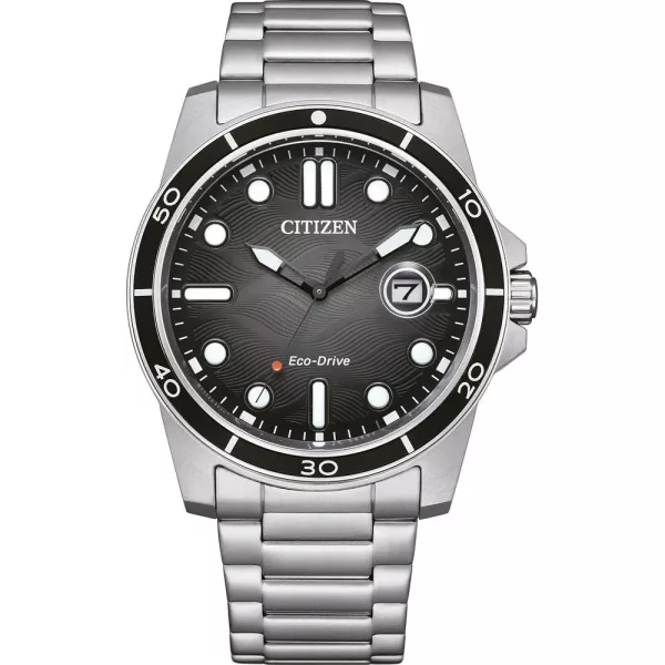 Citizen Sporty férfi karóra AW1816-89E, fekete számlappal, ezüst nemesacél szíjjal