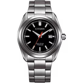 Citizen Super Titanium férfi karóra AW1900-50E, fekete számlappal, ezüst titán szíjjal