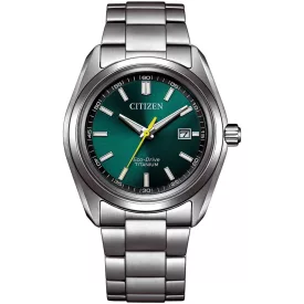 Citizen Super Titanium férfi karóra AW1900-50X, zöld számlappal, ezüst titán szíjjal
