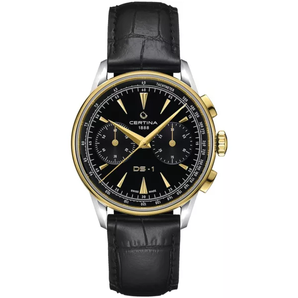 Certina DS-1 Chrono Auto férfi karóra C029.462.26.051.00, fekete számlappal, fekete bőr szíjjal