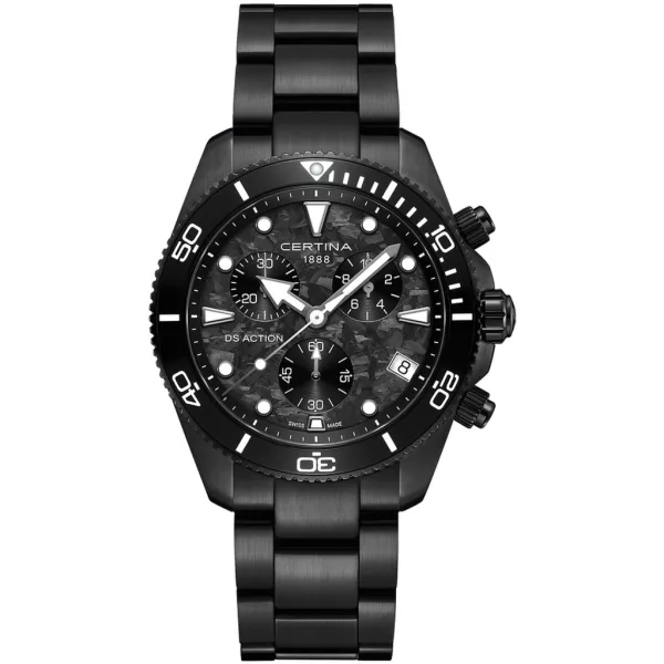 Certina DS Action Chrono férfi karóra C048.417.33.201.00, fekete számlappal, fekete nemesacél szíjjal