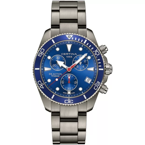 Certina DS Action Chrono férfi karóra C048.417.44.041.00, kék számlappal, szürke titán szíjjal