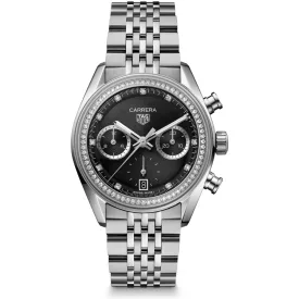 Tag Heuer Carrera Chronograph férfi karóra CBS221L.BA0048, fekete számlappal, ezüst nemesacél szíjjal