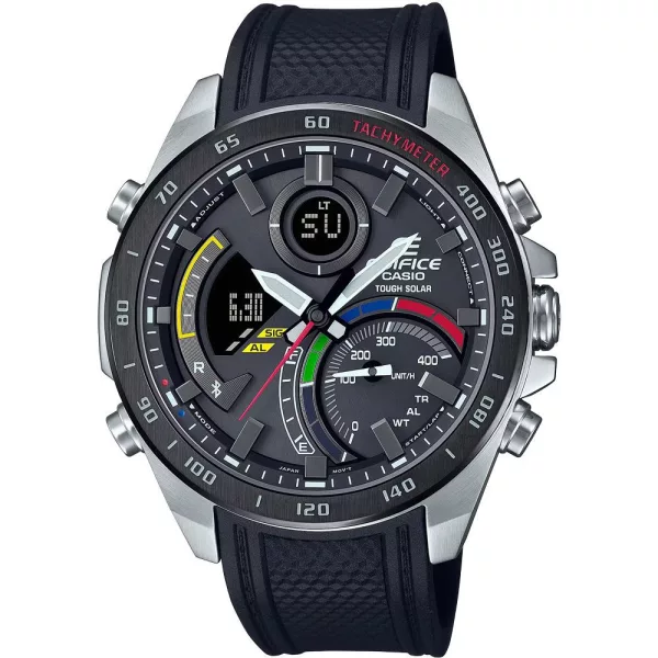 Casio Edifice férfi karóra ECB-900MP-1AEF, fekete számlappal, fekete szilikon szíjjal