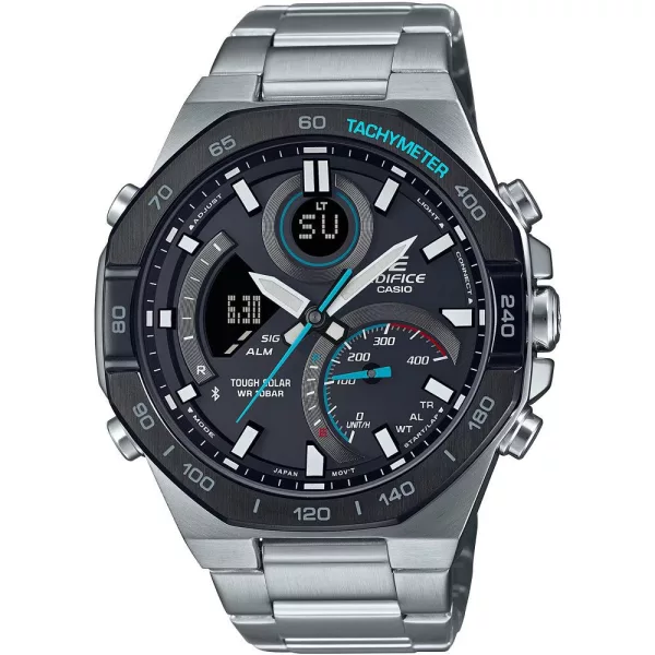 Casio Edifice férfi karóra ECB-950DB-1AEF, fekete számlappal, ezüst nemesacél szíjjal