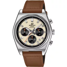Casio Edifice férfi karóra EFB-730L-7AVUEF, bézs számlappal, barna bőr szíjjal