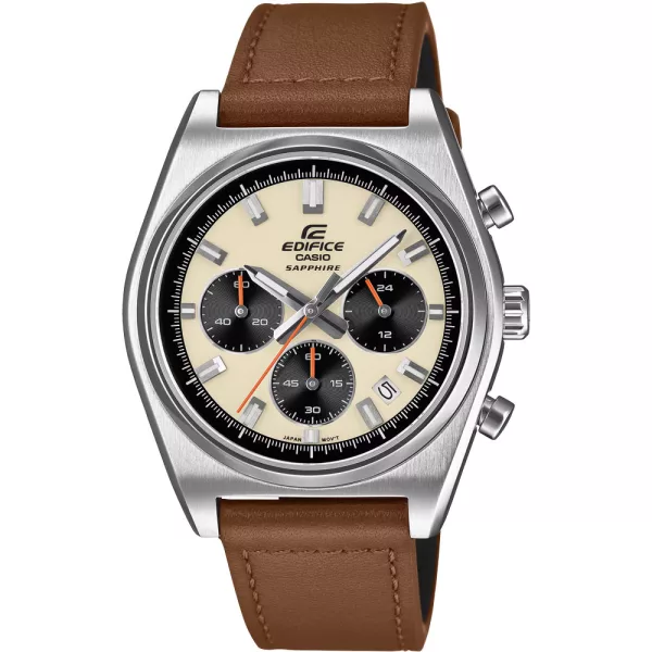 Casio Edifice férfi karóra EFB-730L-7AVUEF, bézs számlappal, barna bőr szíjjal