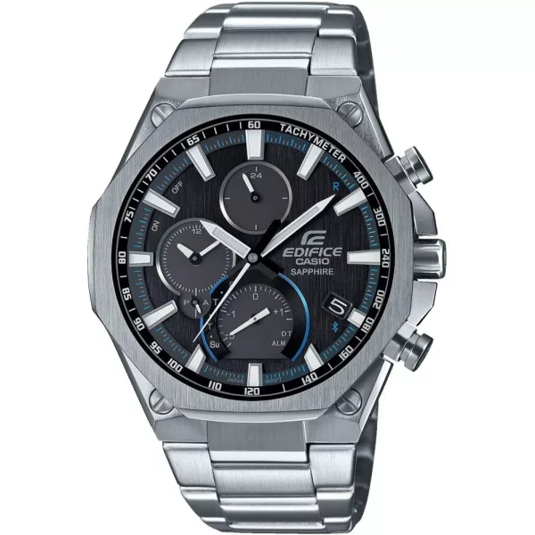 Casio Edifice férfi karóra EQB-1100D-1AER, fekete számlappal, ezüst nemesacél szíjjal