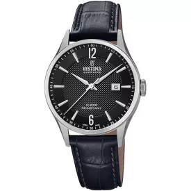 Festina férfi karóra F20007/4, fekete számlappal, fekete bőr szíjjal