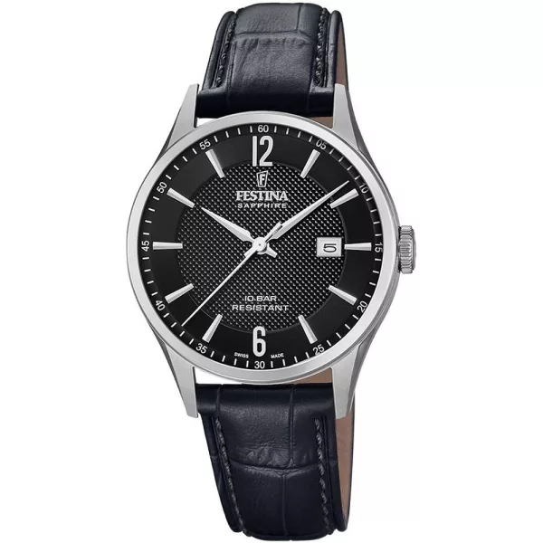 Festina férfi karóra F20007/4, fekete számlappal, fekete bőr szíjjal
