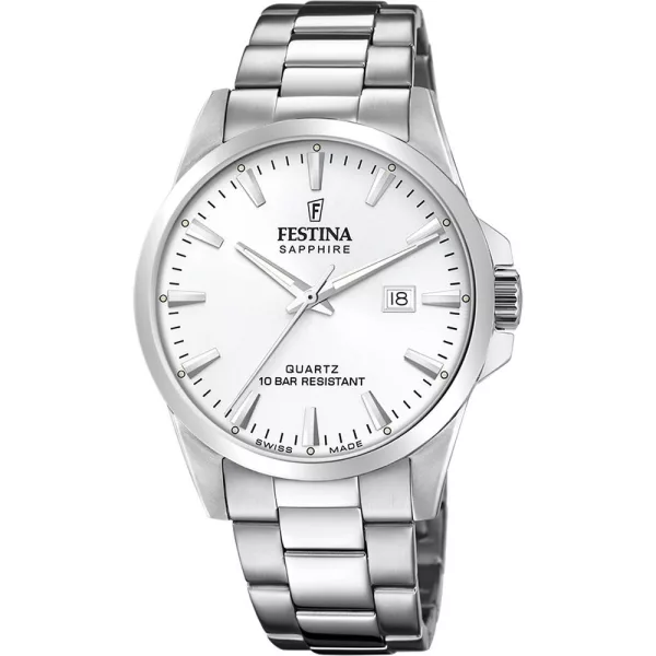Festina Swiss Made Capsule férfi karóra F20024/2, fehér számlappal, ezüst nemesacél szíjjal