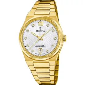 Festina Swiss Made női karóra F20058/1, ezüst számlappal, arany nemesacél szíjjal